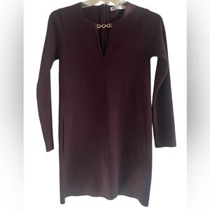 Zara Women’s Long Sleeve Brown Dress with Gold Chain Size Medium